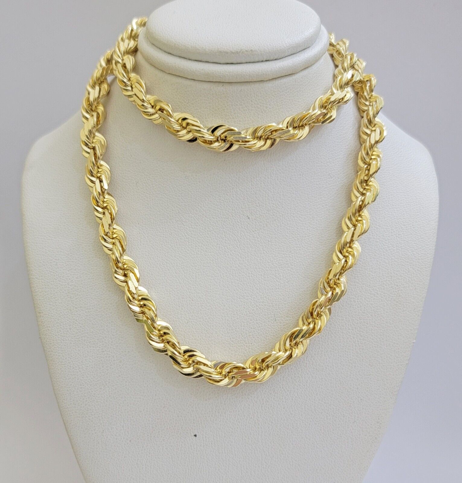 Real 14k Rope Necklace Chain 26 Inch 7mm Mens Diamond Cut 14kt Yellow Gold SOLID